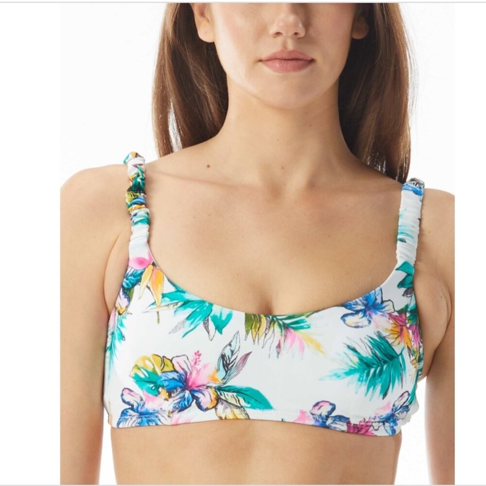 Sundazed Bella Printed Shirred-Strap Bikini Top,